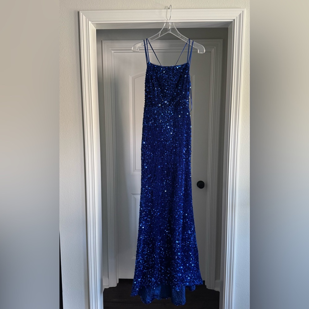 Banjul Elegant Blue Sequin Evening Gown Mardi Gras Ball - Picture 3 of 16